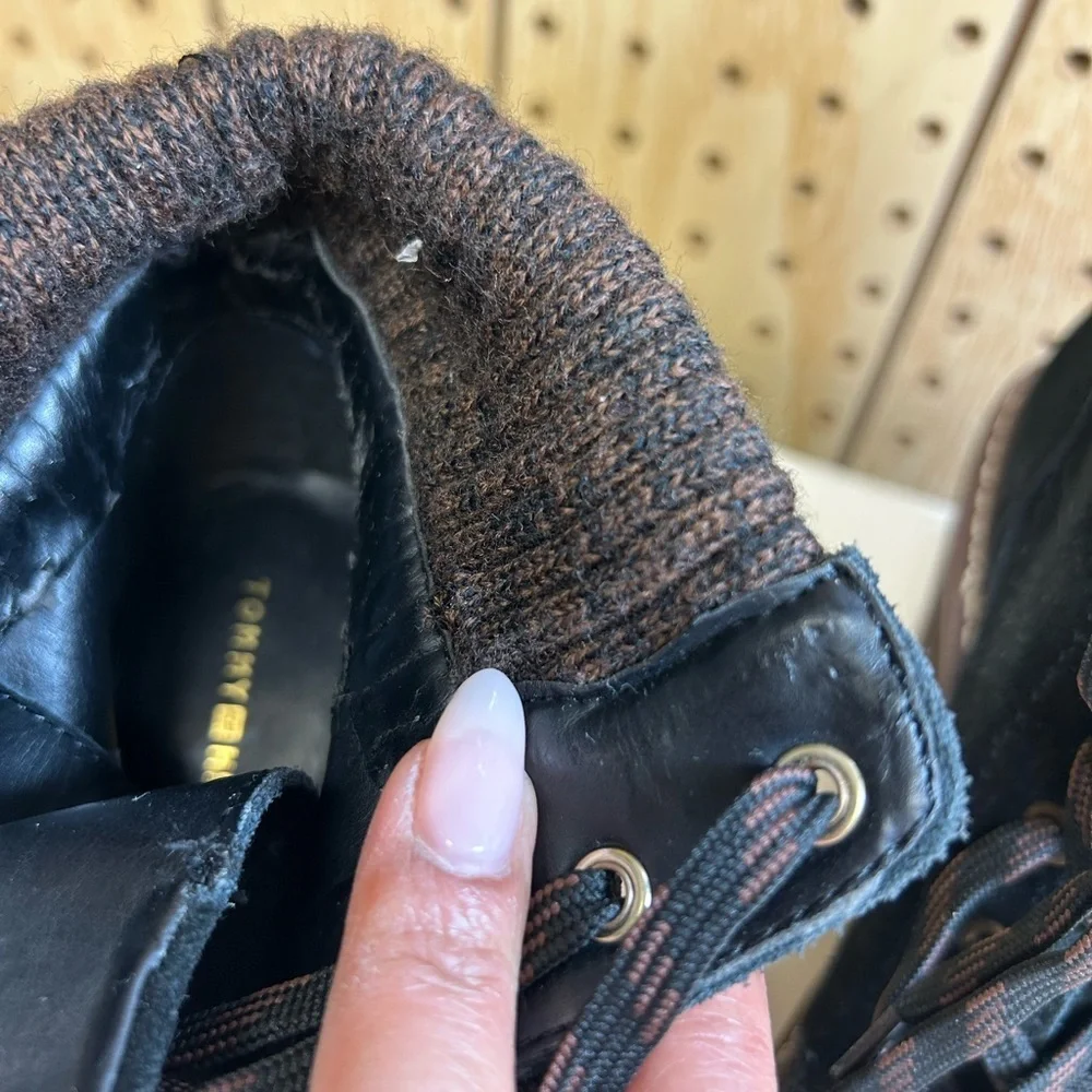 Tommy Hilfiger Black and Brown Lace Up Wedge Boots - Picture 9 of 9